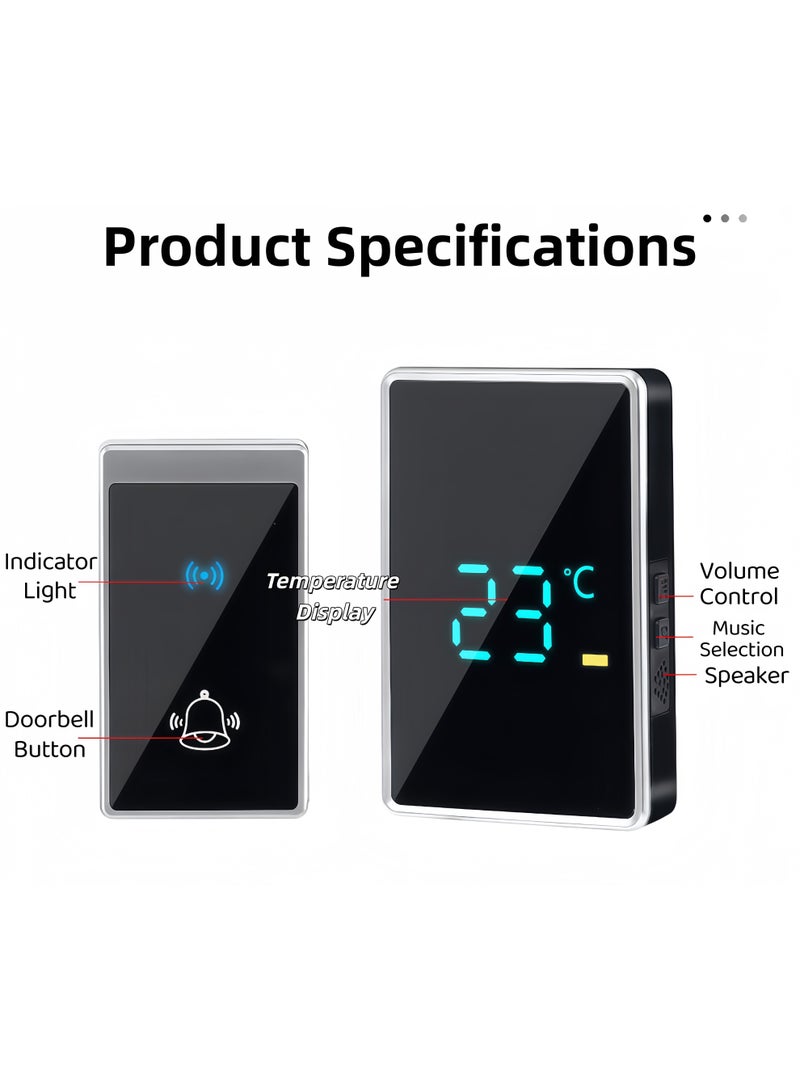 XiuWoo Wireless Doorbell,IP44 Waterproof Wireless Doorbell,with LED Weather Display, Adjustable Volume Wireless Chime, Long Range Strong Wall Penetration, Easy Pairing Wireless Door Chime Kit,56 Sounds and 5 Levels of Volume,for Home, Apartment, Office, Warehouse,Hotel,Dormitory,Elderly, Hearing Impaired(1 Transmitter 2 Receivers) - Image 3